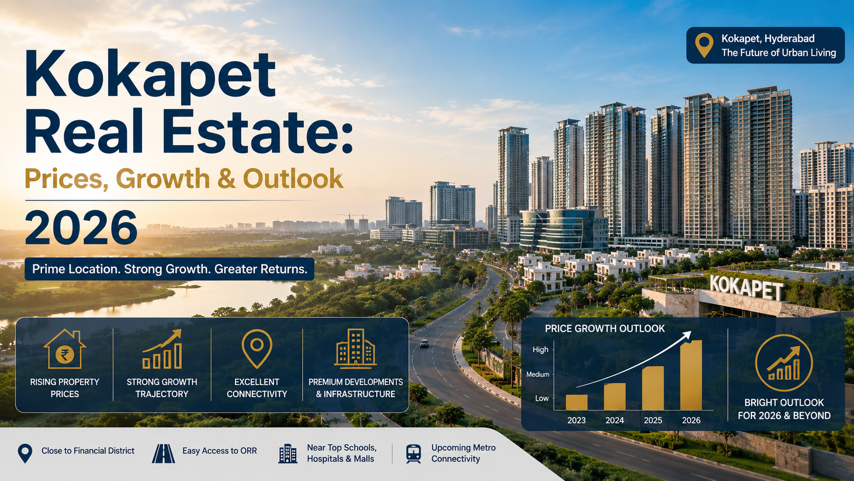  Kokapet real estate showcasing premium residential apartments, property price growth, and investment outlook for 2026. 